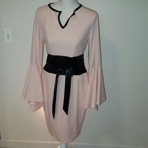 NWOT Venus pink dress w black faux leather trim